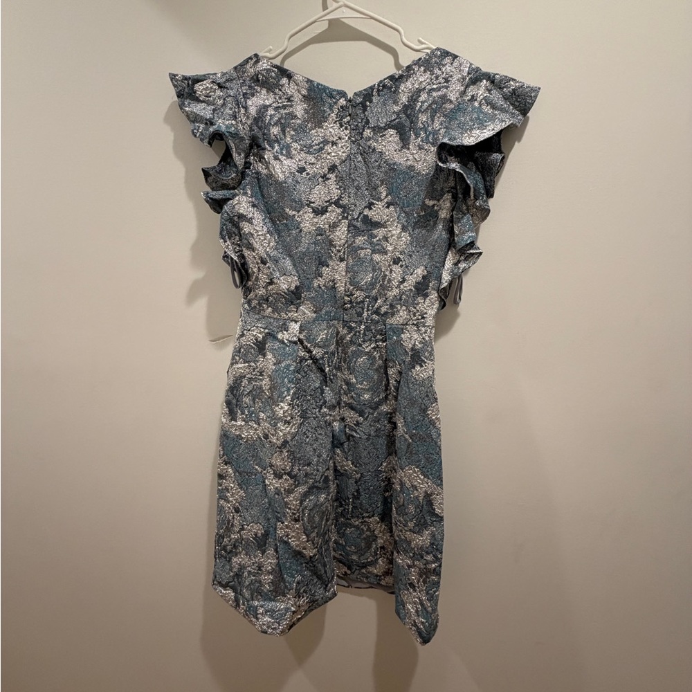 Theia Blue and Silver Floral Mini Dress